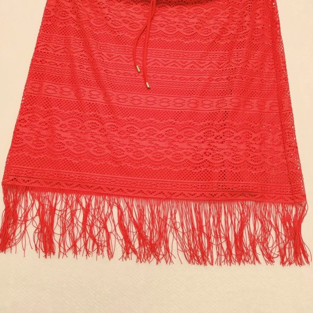 London Times Dress Women Size 12 Red Sleeveless Round Neck Midi Crochet Style - Picture 7 of 13
